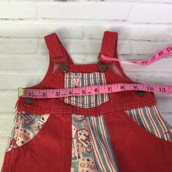 Vintage Baby Guess Denim Overalls Red 6 Months - Picture 9 of 12